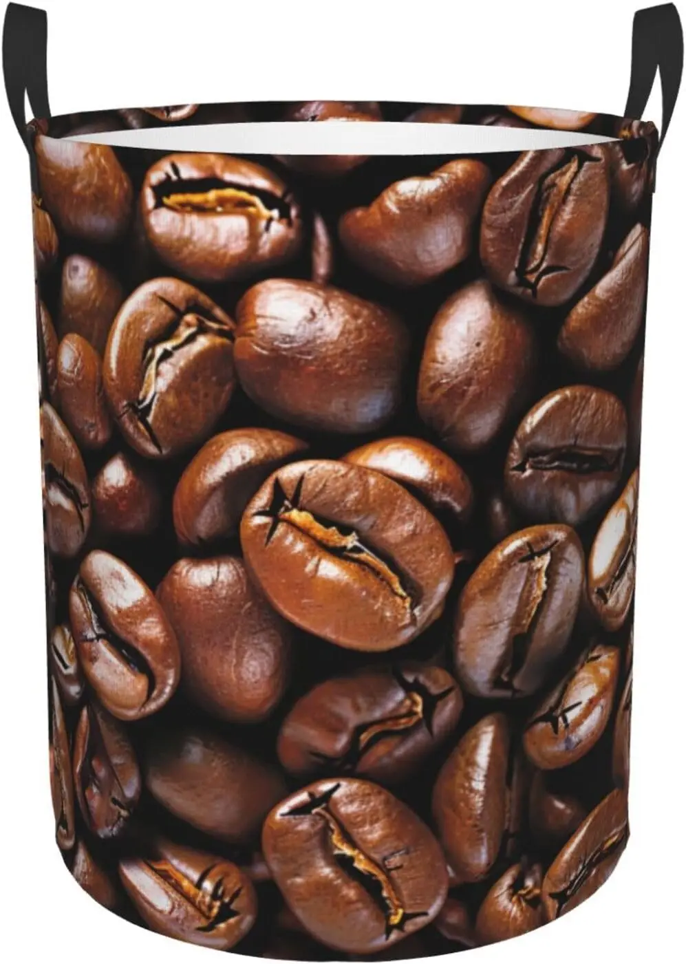 

Coffee Beans Printed Round Laundry Baskets Hamper with Handles, Small Dirty Clothes Hamper for Laundry Room Bathroom