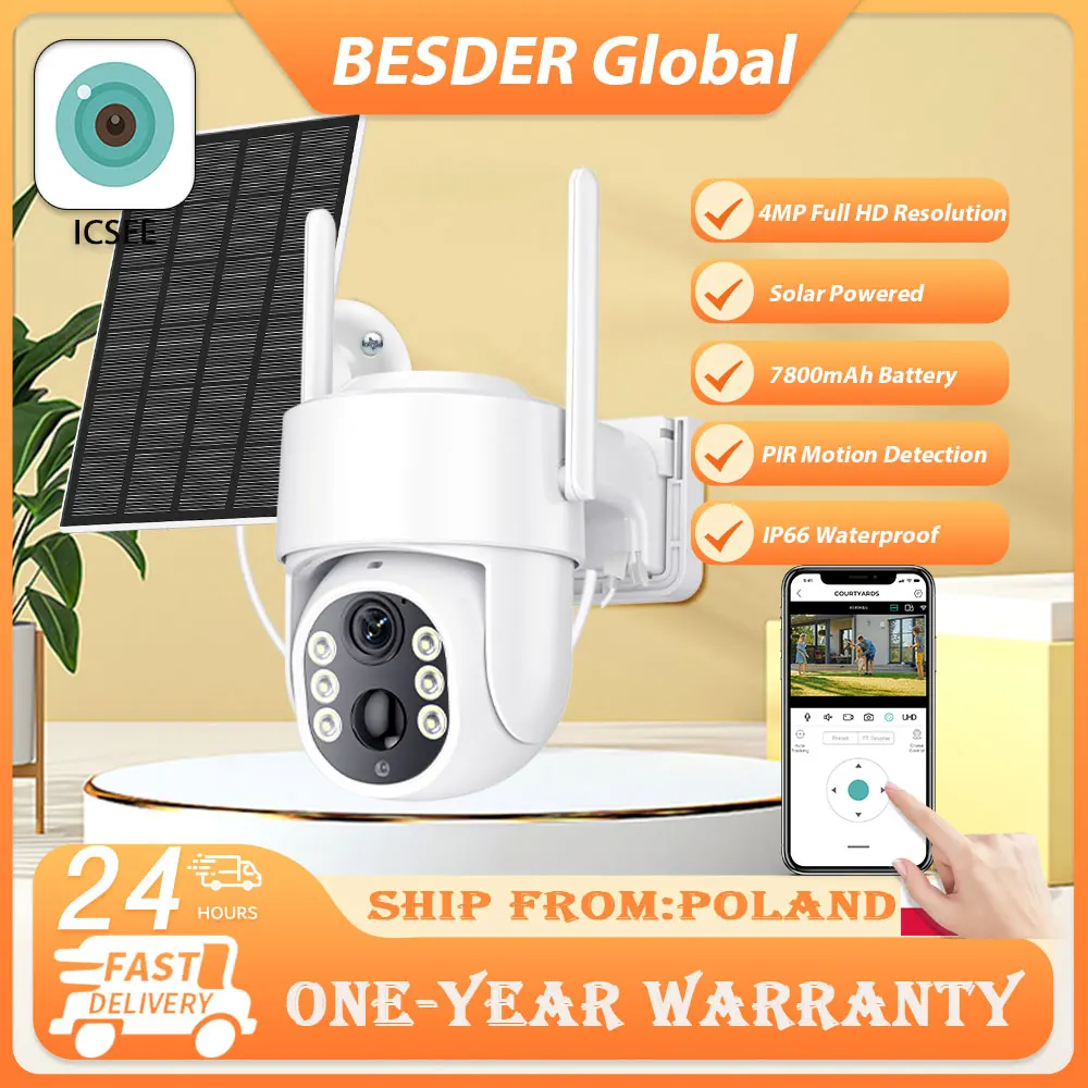 Kamera IP 4MP Bezprzewodowa, Solarna, na Baterie, Z Obrotową Głowicą, Zewnętrzna, Wodoodporna, Bezprzewodowa, WiFi, Monitoring CCTV, Aplikacja iCSee