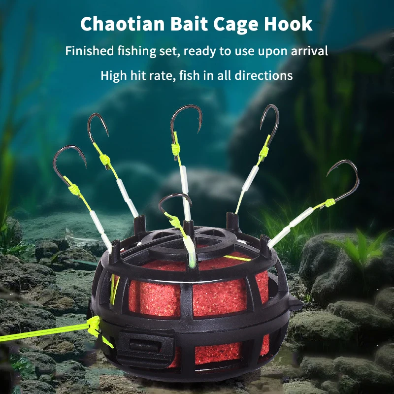 سلسلة هوك الصيد الطعم قفص 6 هوك الكربون الصلب خط مجموعة المغذية غرق تصميم جديد مربع الطعم شكل الصيد الربيع الطعم قفص