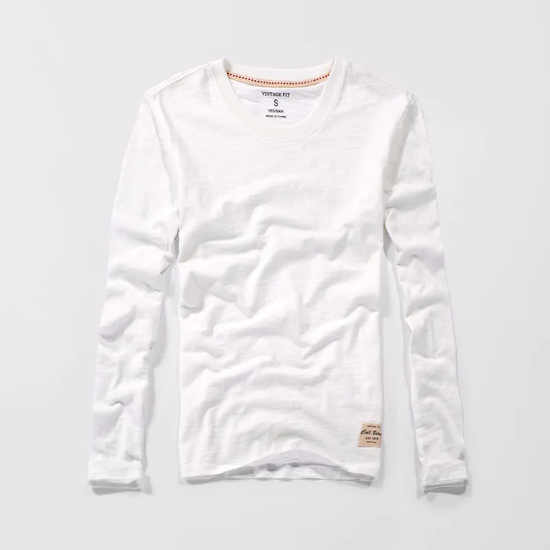Men Bamboo Cotton Long Sleeve T-Shirt Many Colors Crew Neck Casual Breathable Basic Tee Tops For Autumn Spring