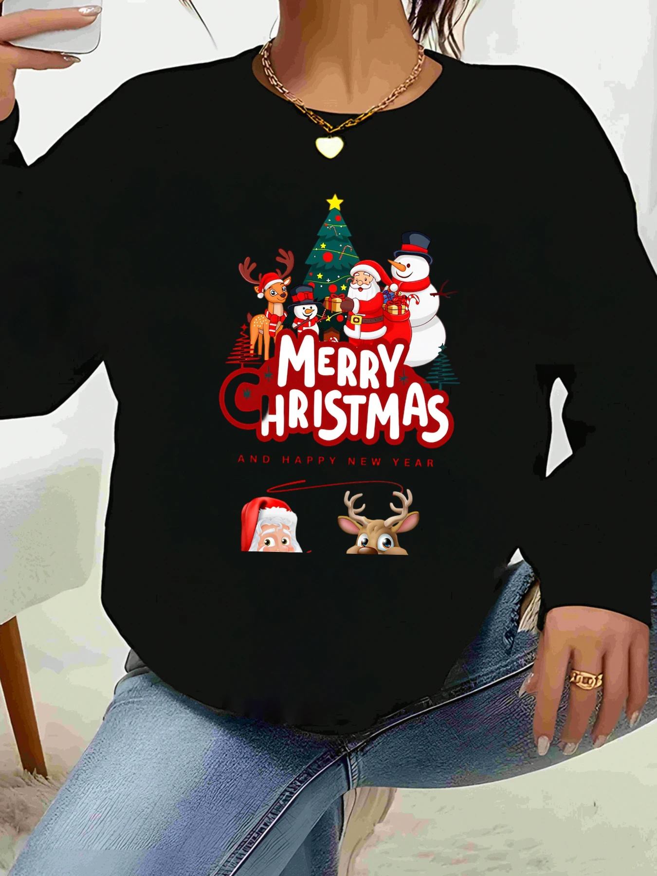 

Рождественская елка Санта-Снеговик с принтом оленей Веселого Рождества и с Новым годом Свитер с длинными рукавами Женская повседневная праздничная одежда