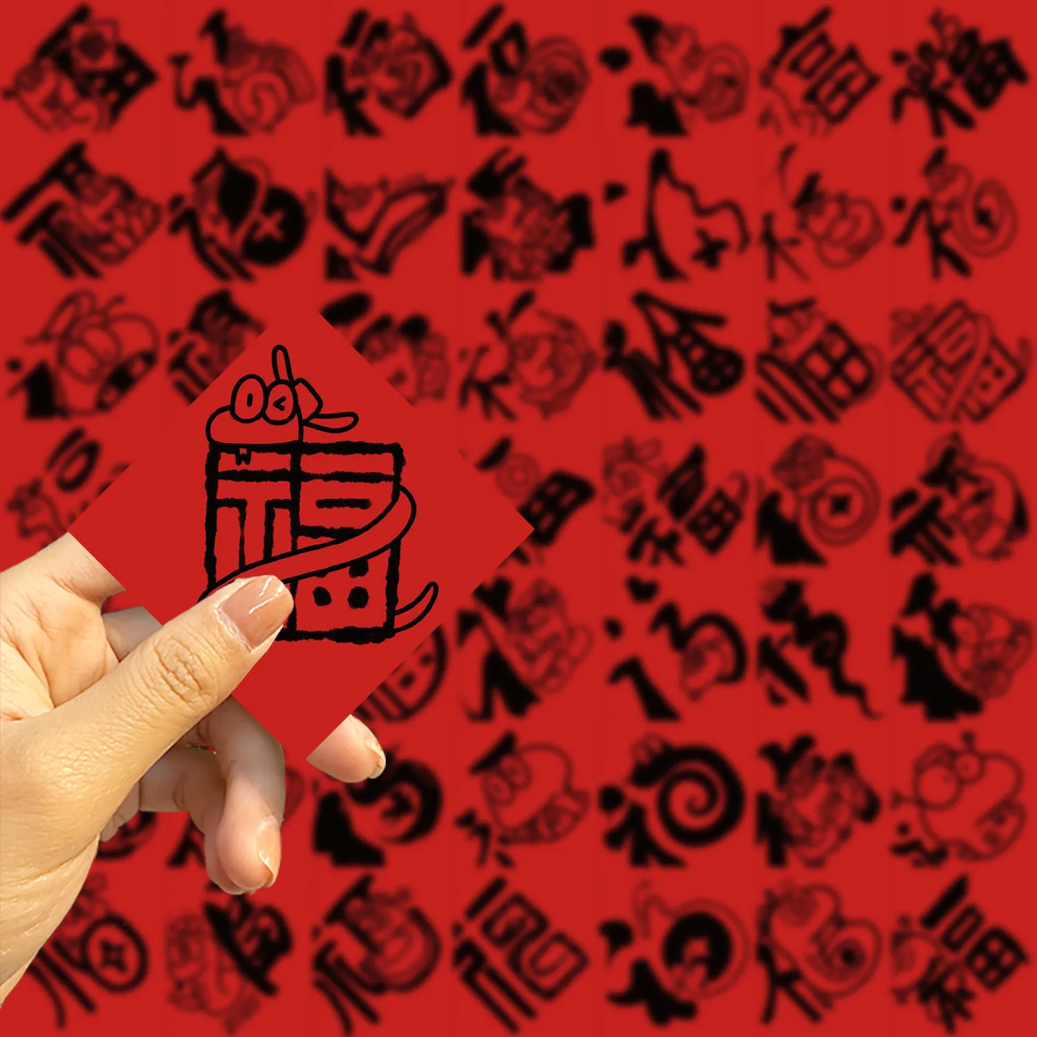 50pcs Mini Fu Sticker Chinese New Year Decoration Snake Fu Words Red Phone Notebook Stickers Lunar New Year Traditional Supplies