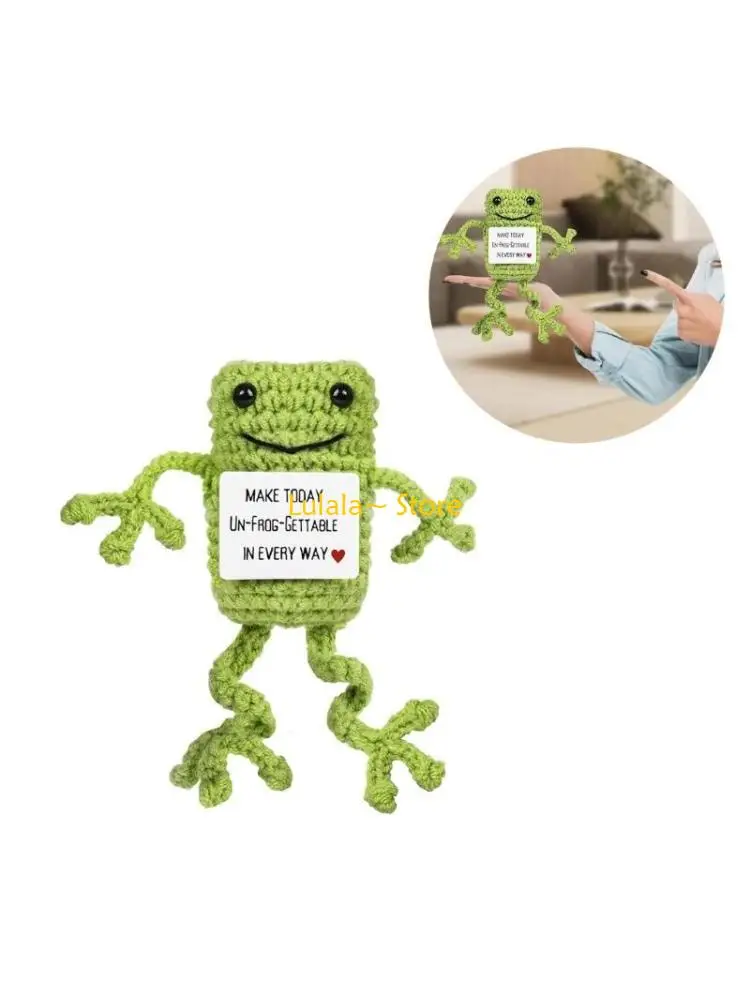 

Y4QA очаровательная вязаная крючком фигурка лягушки с ободряющими словами для уникального домашнего декора, новинка, подарок на