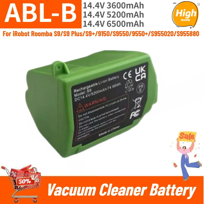 ABL-B Battery 14.4V 3600mAh 5200mAh 6500mAh for iRobot Roomba S9/S9 Plus/S9+/9150/S9550/9550+/S955020/S955880 Robot Vacuum