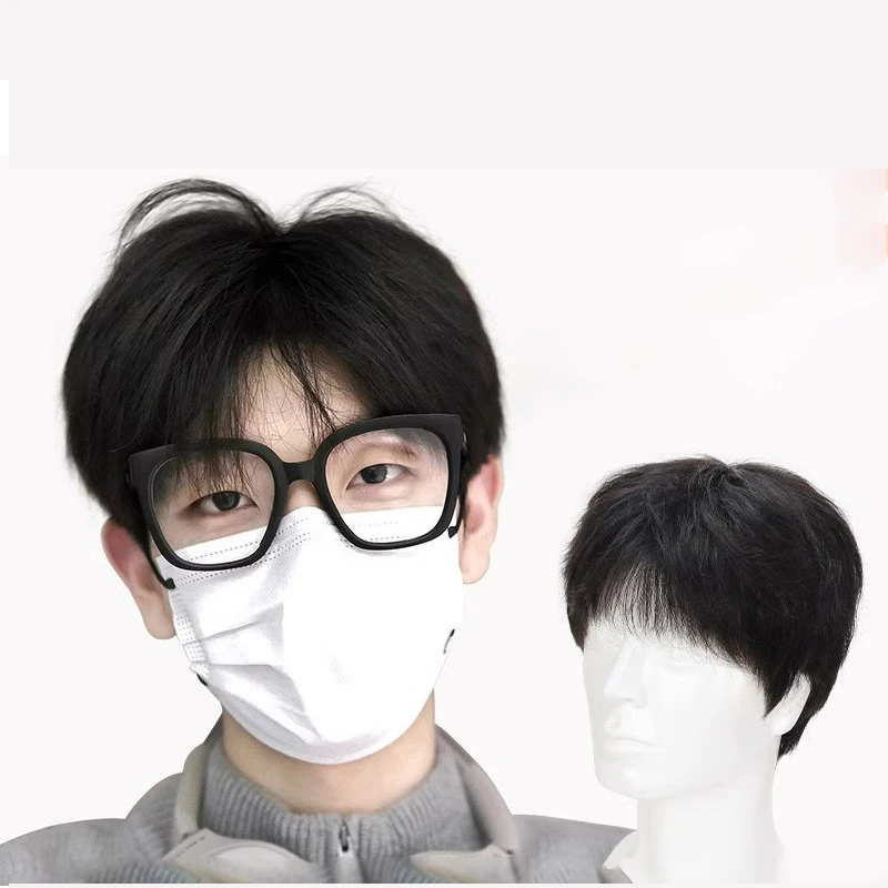 الرجال الشعر البشري الحرير أعلى الباروكات الطبيعية الأسود شعر مستعار مستقيم لأقل أو لا الشعر الذكور نظام استبدال مريح وتنفس