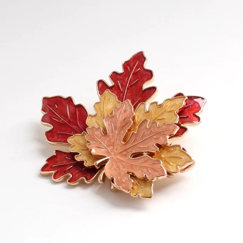 Wuli&baby Enamel Maple Leaf Brooches For Women Unisex Classical Plants Flowers Office Casual Brooch Pins Gifts
