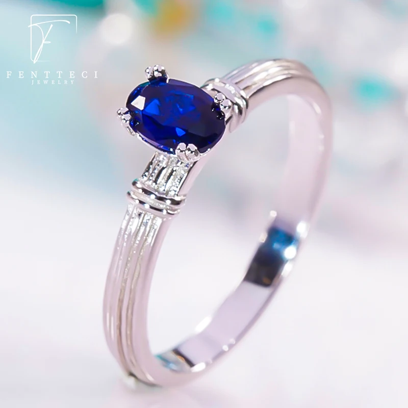 

FENTTECI Oval Real Natural Sapphire Diamond Ring For Women 925 Sterling Silver Platinum Plated Fine Jewelry Engagement Gift 2023