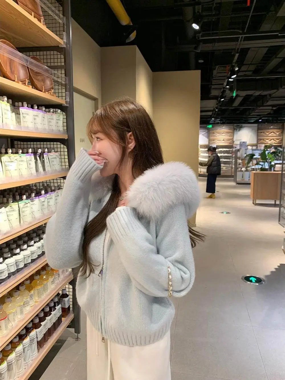 Women's Knitted Hooded Open Cardigan Thickened Loose Sweater Outerwear Autumn Winter Removable Large Fur Collar Gentle Style