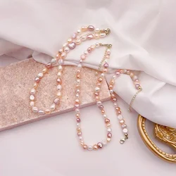 Minar Delicate Contrast Color Baroque Freshwater Pearl Strand Bracelets for Women Gold Plated Copper Beaded Wedding Jewelry