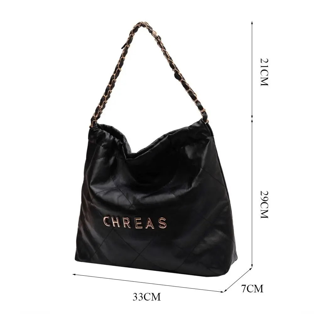 PU Shoulder Bags Casual Solid Color Lattice Handbags Chain Large Capacity Totes Bag Female