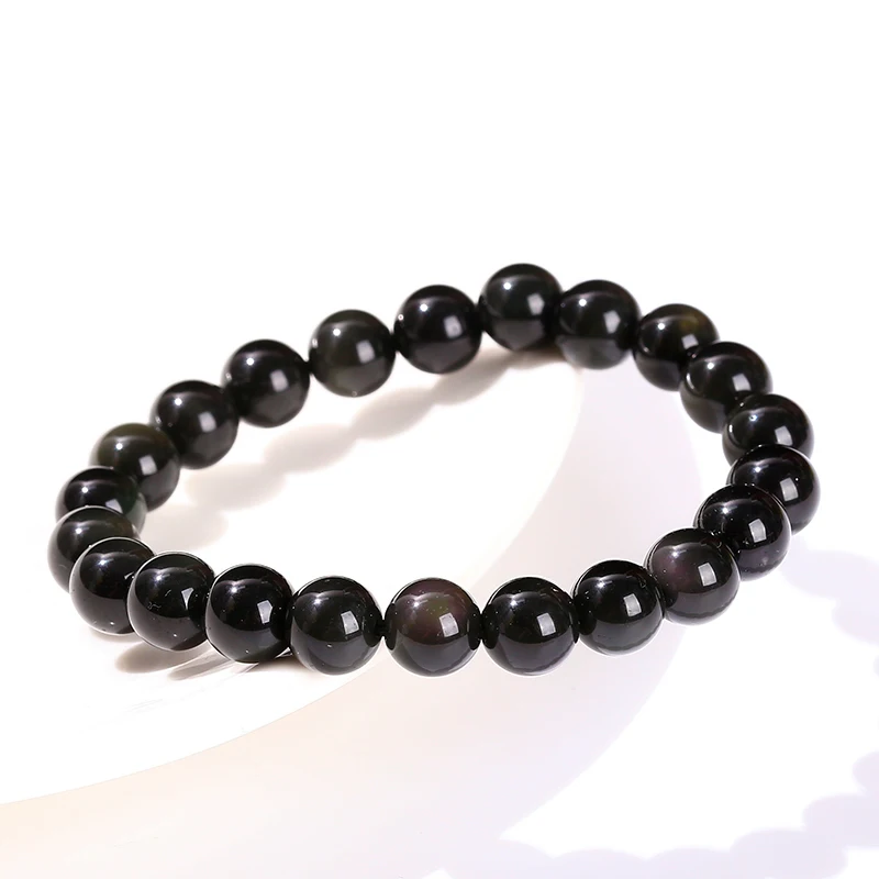 JD Natural Rainbow Obsidian Round Beads Bracelet Women Men Fashion Colorful Black Obsidian Yoga Energy Buddhist Strand Bangles