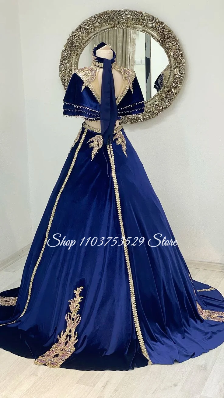 Custom Sapphire Blue Gorgeous Wedding Gown Embroidered and Beaded Bridal Dress Traditional Ethnic Evening Gown Traditional Wed