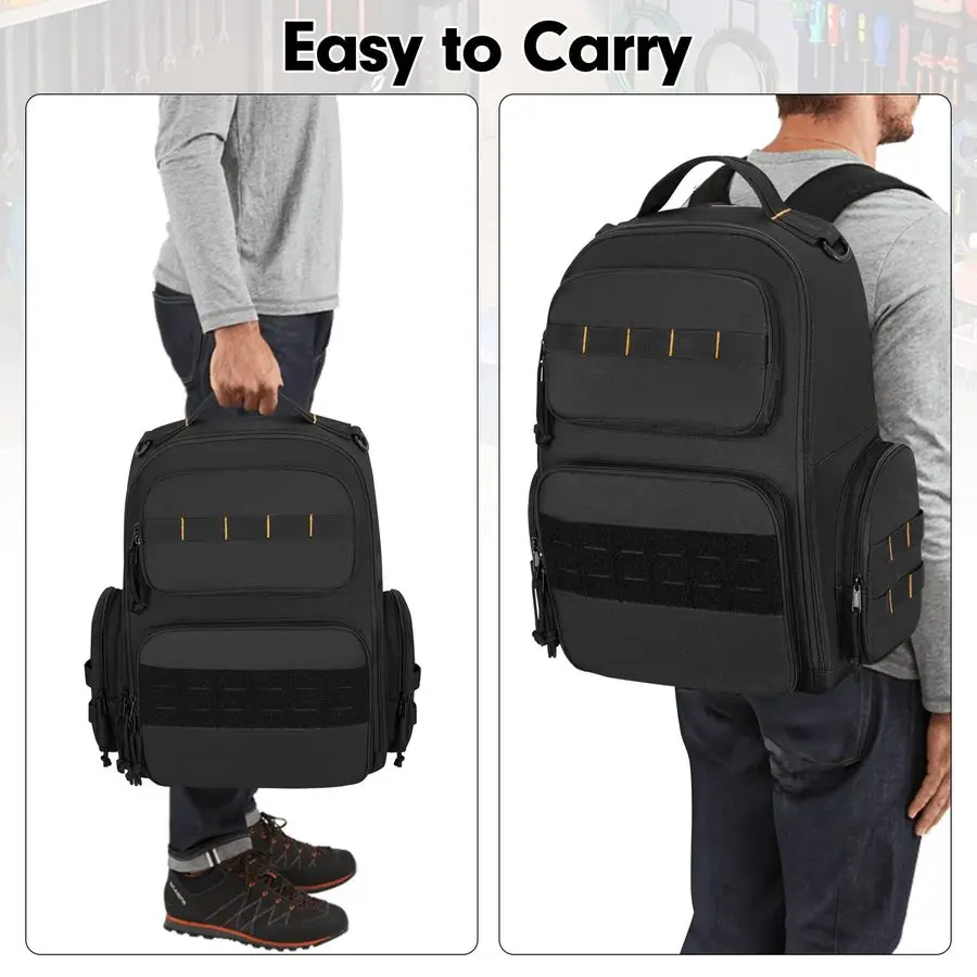 حقيبة ظهر مع 3 أدوات بسحاب، حقيبة تنظيم الأدوات للرجال مع دعم مبطن، حقيبة عمل لتخزين الأدوات التكتيكية للإصلاح