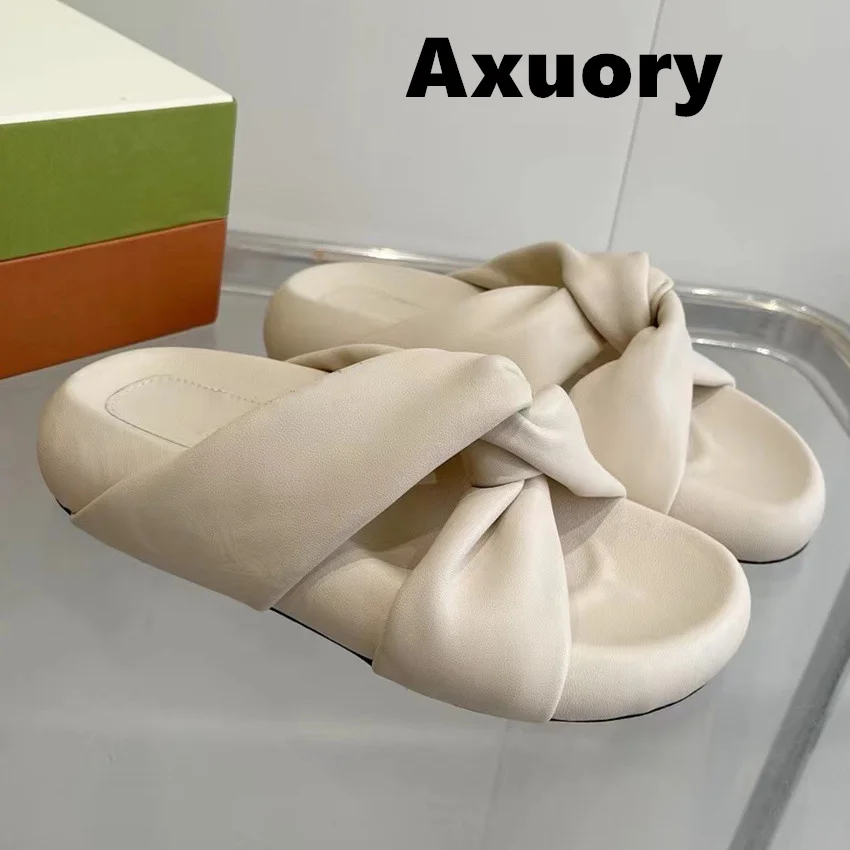 

2024 Women's Slippers Solid Color Genuine Leather Material Minimalist and versatile Flat bottom anti slip Flat bottom