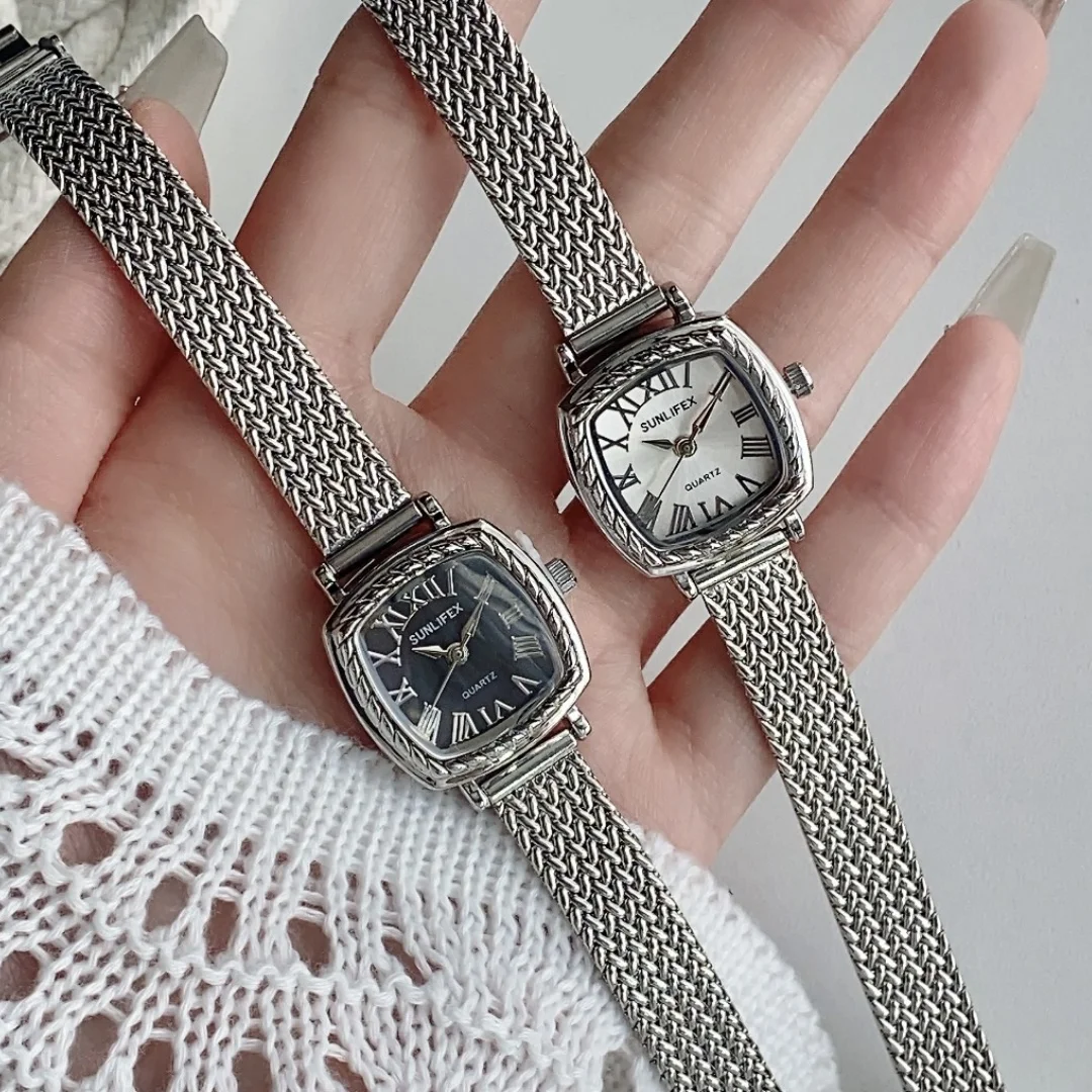 Sunlifex Vintage złoty mała tarcza kwarcowy damski zegarek na rękę elegancki zegarek kobieta bransoletka Casual zegarek dla kobiet Relogio Feminino