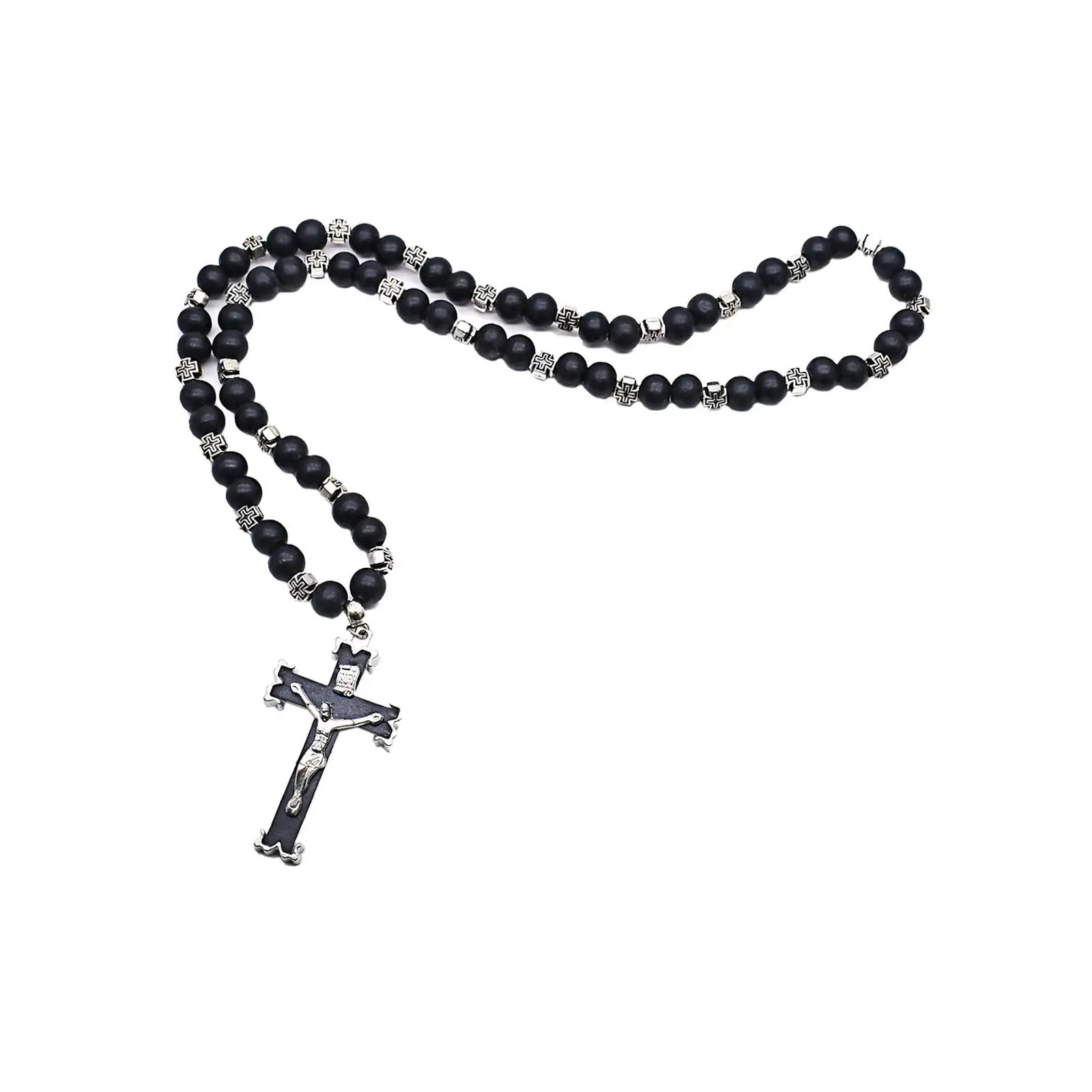 Rosary Cross Pendant Catholic Necklace Jewelry Gift Cross Necklace Beads Gift Prayer Wooden Beads Medal Cross Pendant Necklace