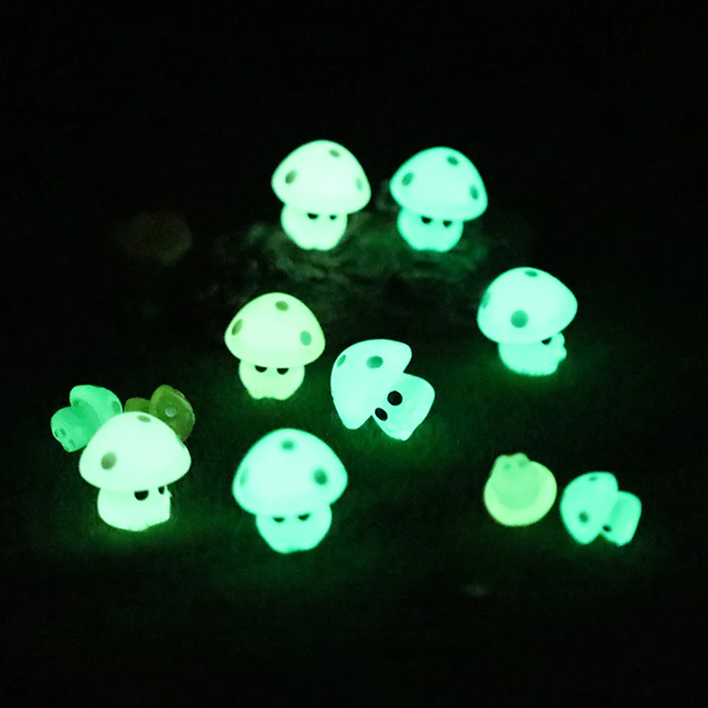 35 Pcs Faux Plant Luminous Mushroom Statue Mini Resin Figures Toy Decor Ornament Model