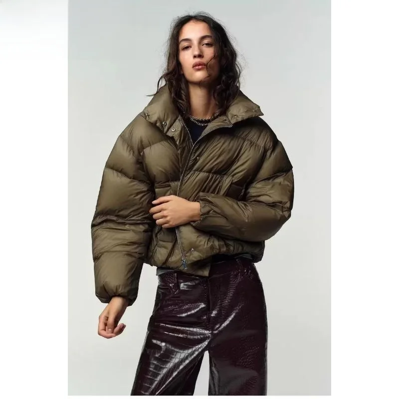 

Новая зимняя женская хлопковая куртка с воротником-стойкой, длинными рукавами, укороченная, ветрозащитная, водонепроницаемая, теплая, на молнии, цветная