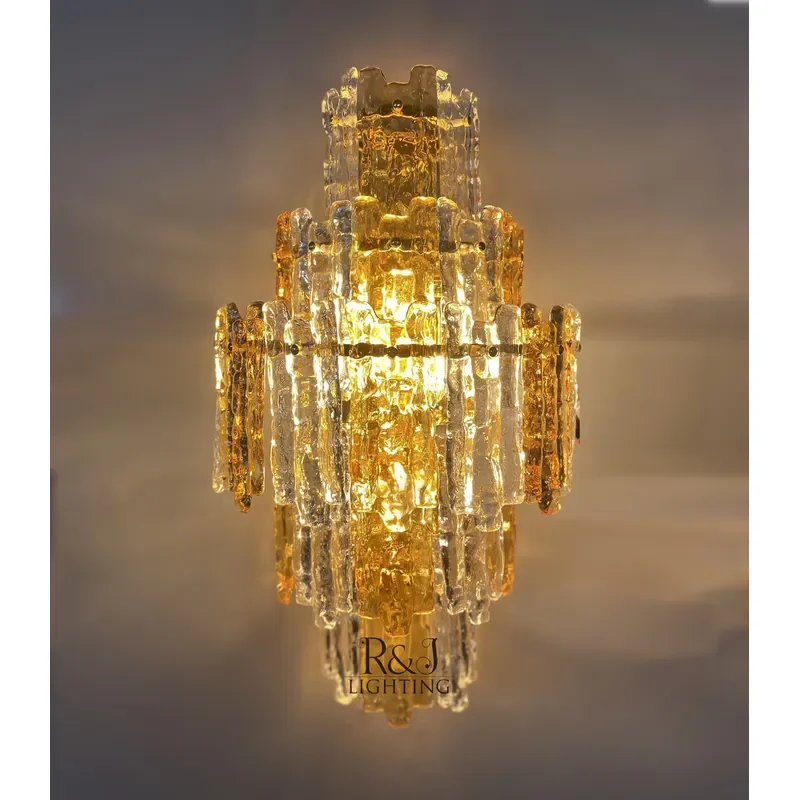 Modern Custom Glass Gold Wall Lamp Sconce Amber Color Bedroom Living Room Home Office Decor