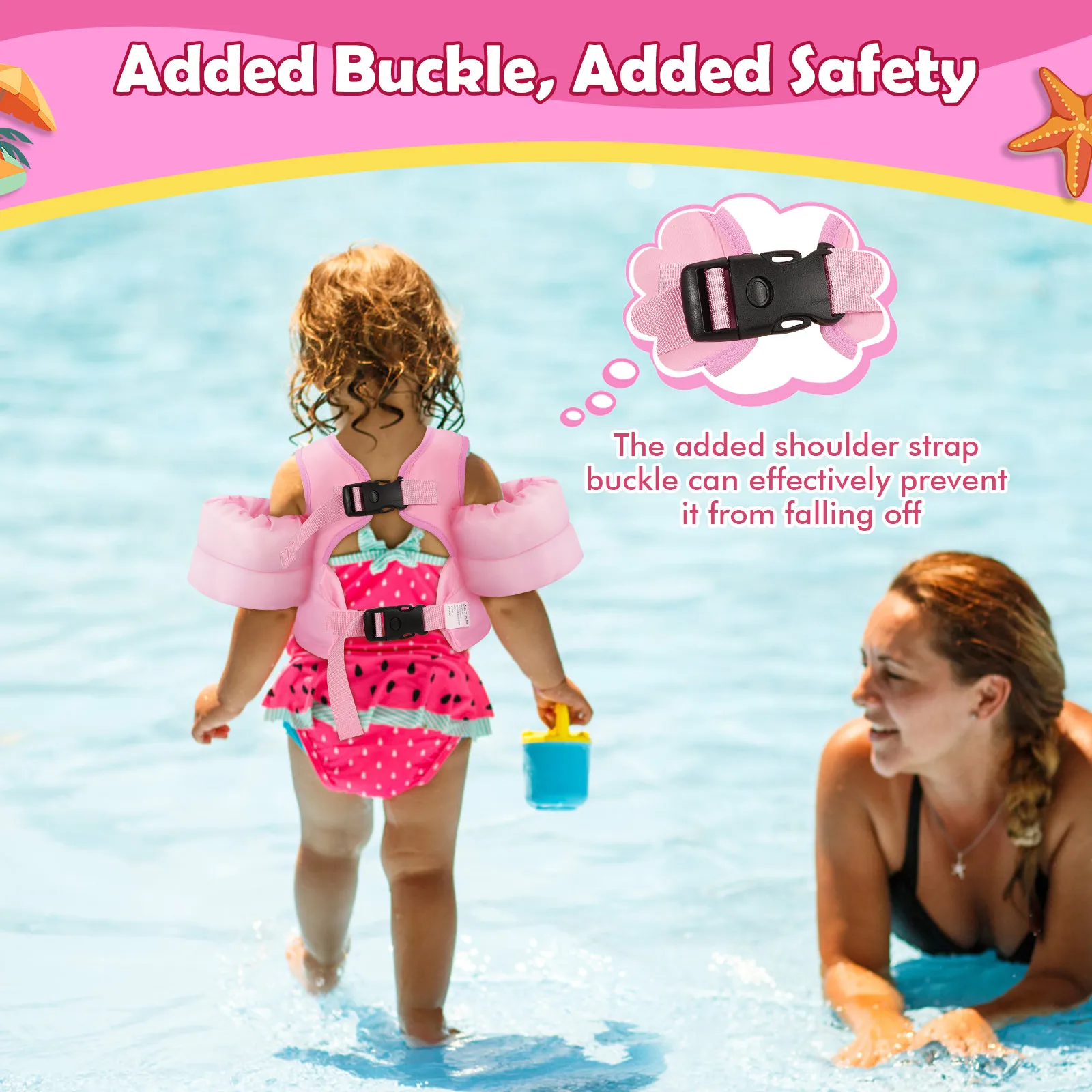 MoKo Toddler Swim Vest Cartoon Arm Sleeve Life Jacket Swimsuit Foam Safety Beach Toys Floating Vest Baby Floats Swimming Ring