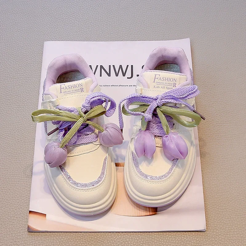 

Kids Sneakers Sweet Flowers Soft Children Sports Shoes Non-slip Versatile 2025 New Fashion Boys Girls Casual Shoes Korean Style