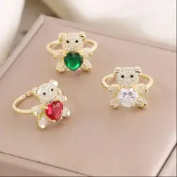 New Love Bear Ring INS Light Luxury Ring Charm Jewelry Ring Cute Girl Gift Factory Wholesale Zircon Ring