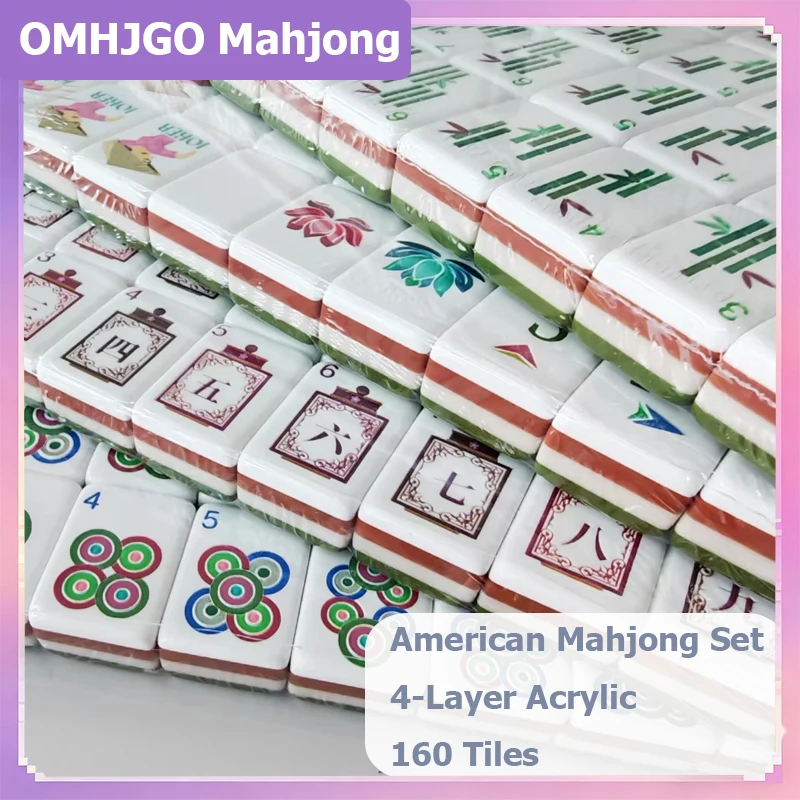

OMHJGO 4-Layer Acrylic American Mahjong Sets Olive Green Mahjong 160 Tiles for Home Board Game Birthday Gifts Portable Mah Jongg