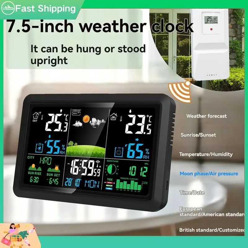 

Multifunction Tuya Weather Station Air Quality Temperature Humidity Meter Moon Phase Air Pressure Weather Clock UK Plug-Tvdae