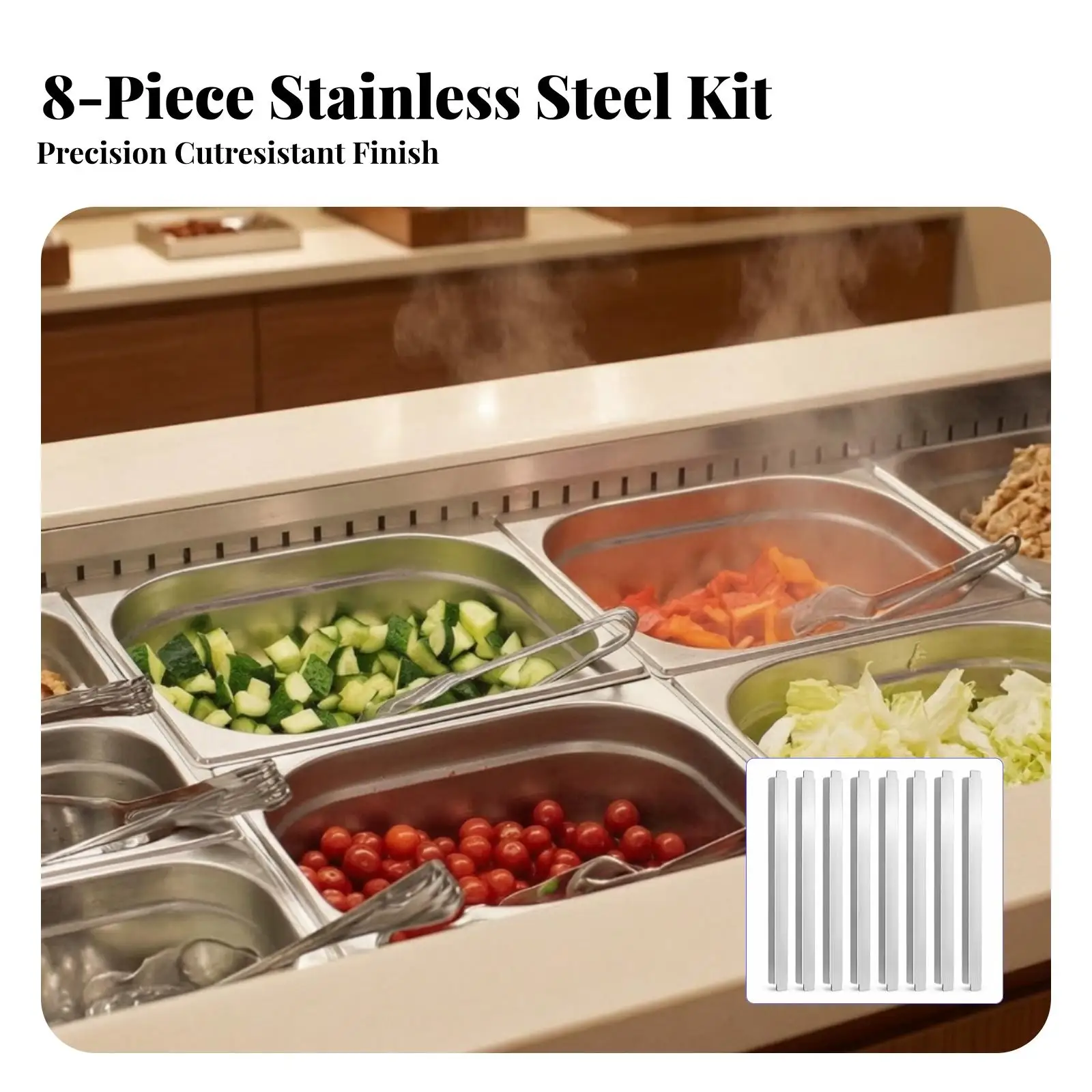 Steam Table Adapter Rod Stainless Steel Positioning Bar for Hotel Pan Commercial Food Prep Rack