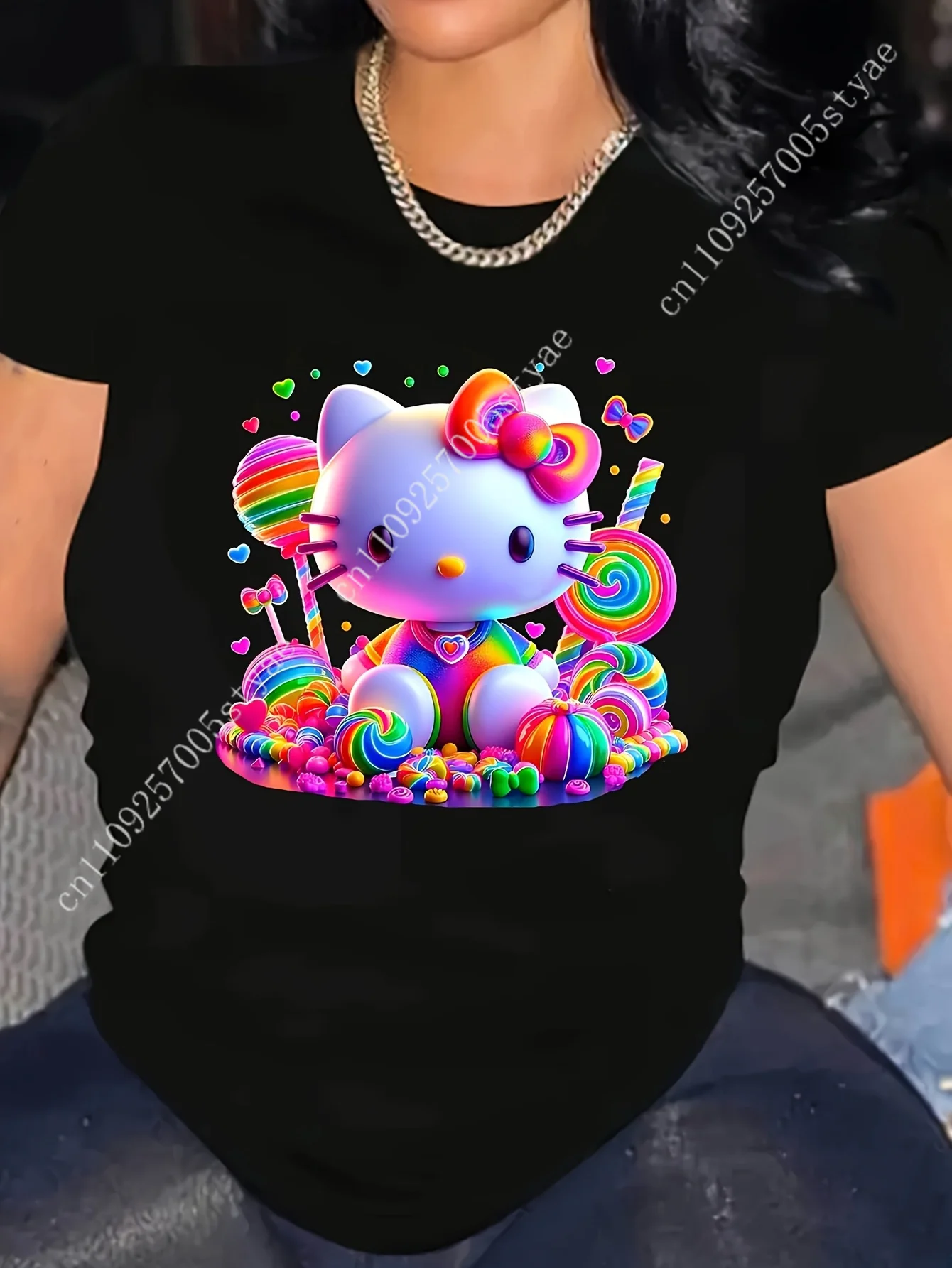 

Sanrio for Hello Kitty Women's Oversized T-Shirt - Happy Birthday Party Outfit with Rainbow Balloons, Cute Pink Bow for He