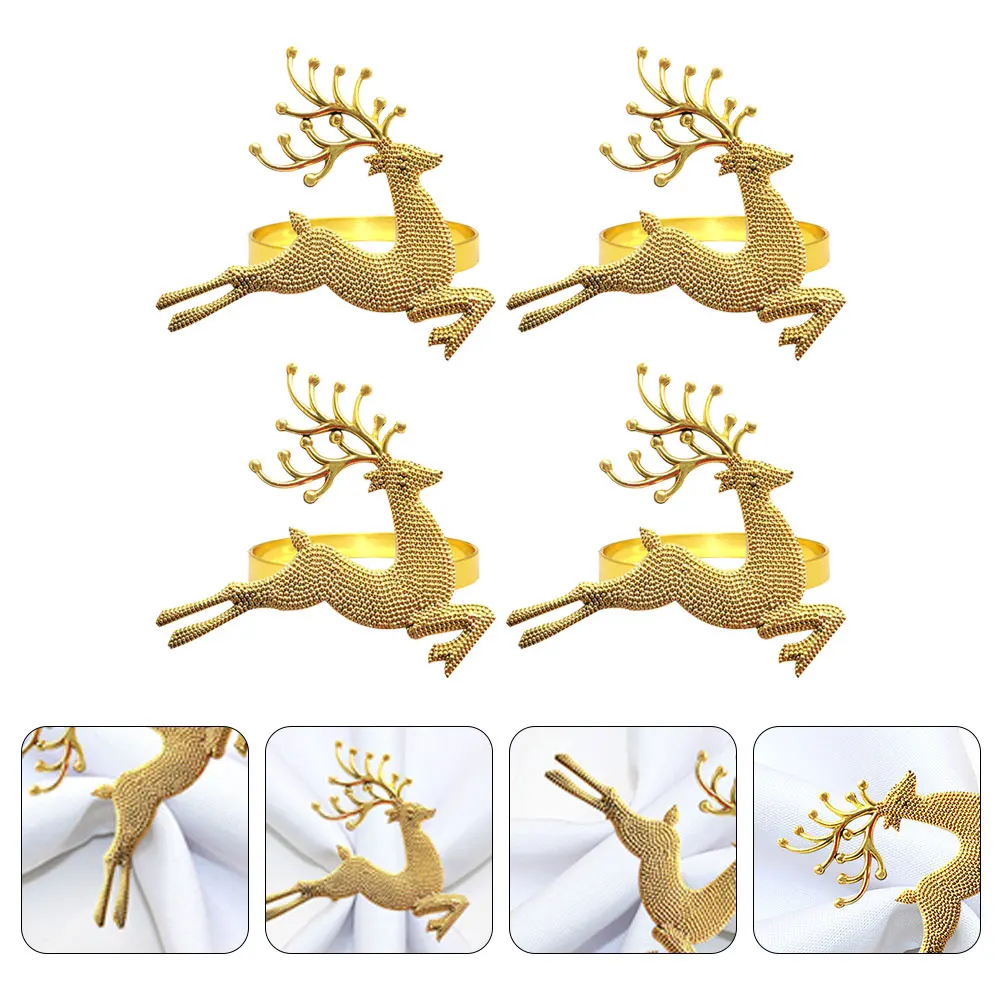 

4pcs Napkin Rings Reusable Alloy Material Deer Christmas Party Favor Elegant Xmas Atmosphere Tableware Accessories