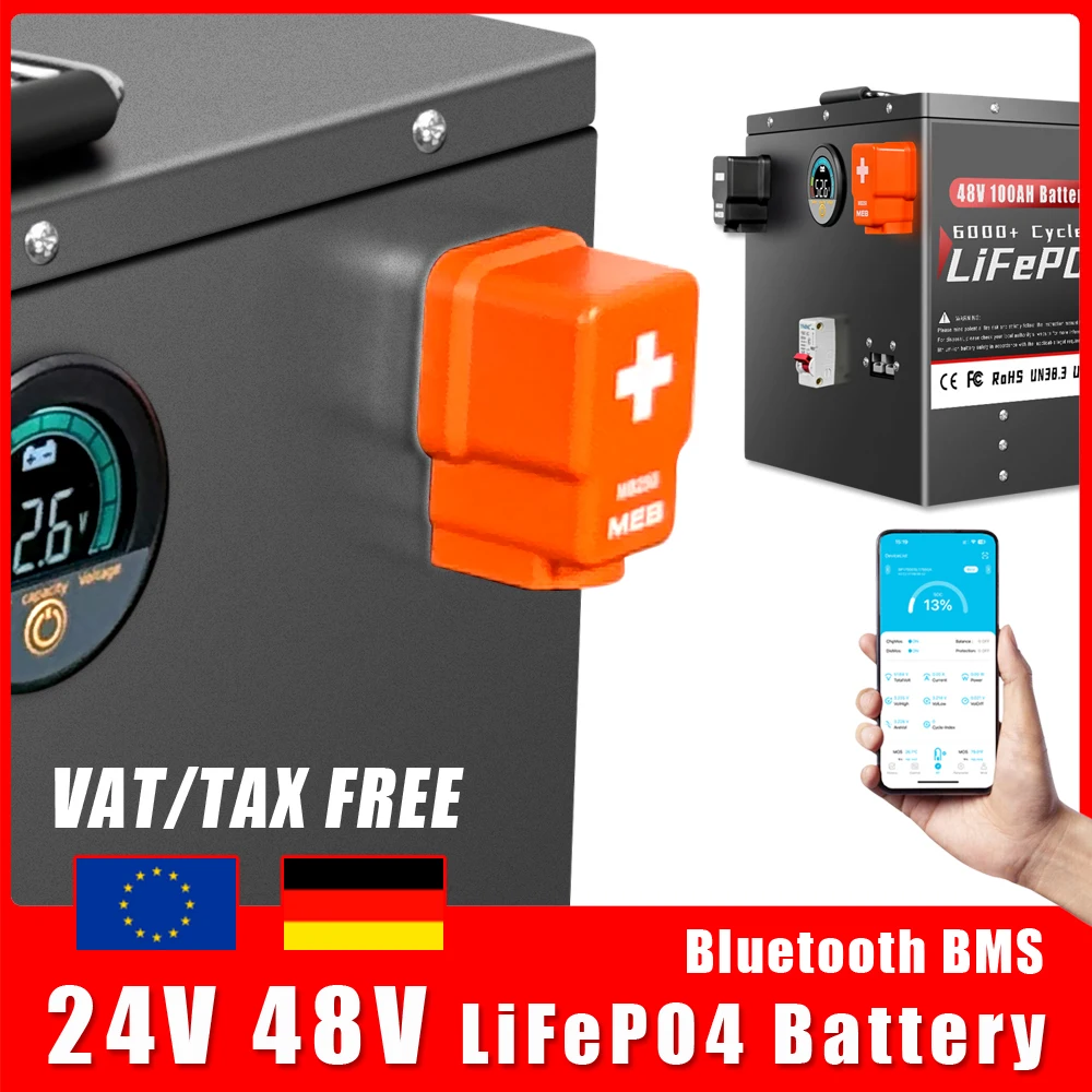 24 فولت 48 فولت 100 أمبير 200 أمبير LiFePO4 بطارية حزمة مع بلوتوث BMS 6500 + دورات للمنزل Soalr RV PV العاكس قارب عربة جولف #1