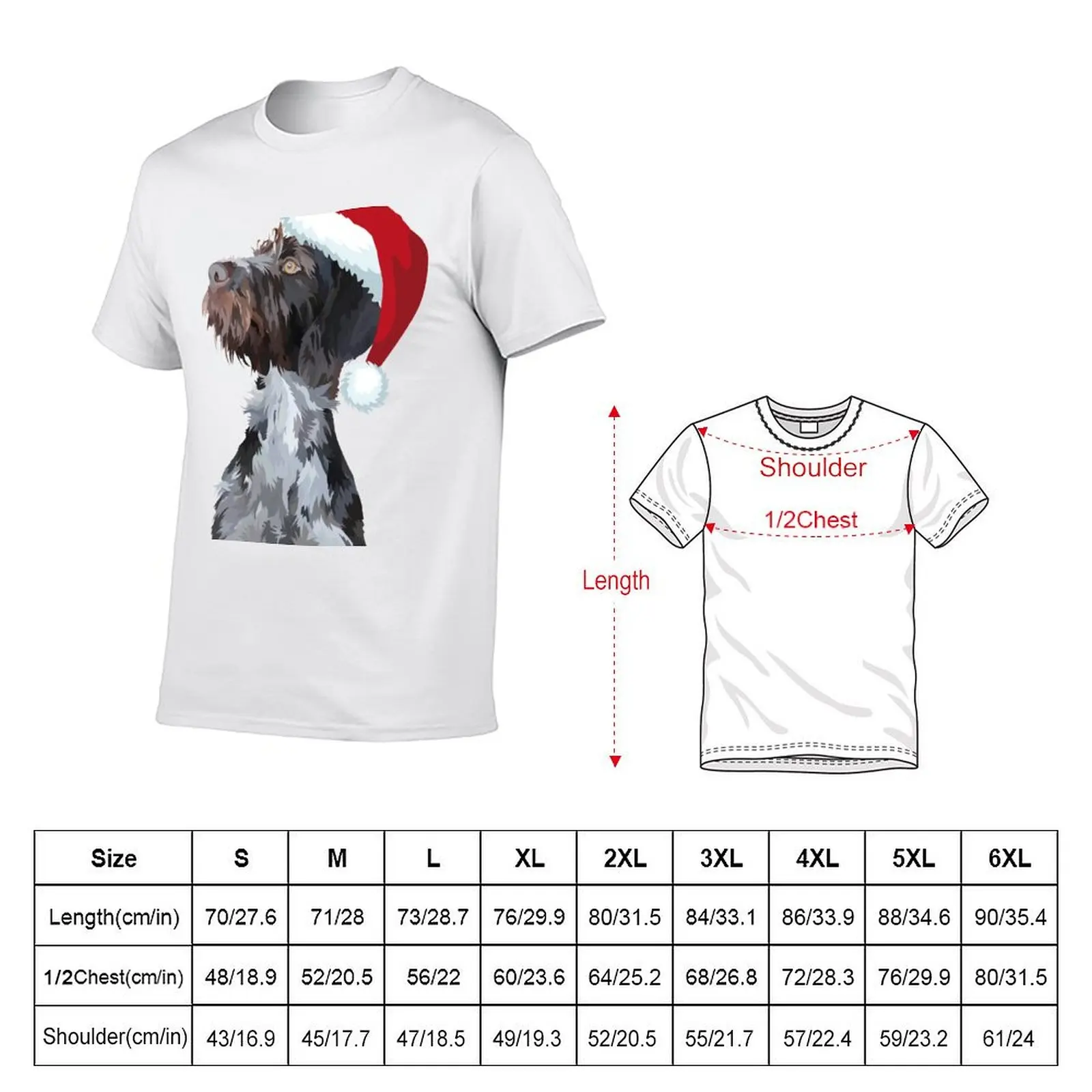 Christmas Wire Haired Pointer T-Shirt Basic Plain Short Sleeve Crew Neck Tee