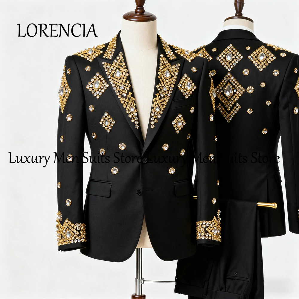 

Exquisite Diamond Suits for Male 2 Pieces Crystal Tuxedos Set Wedding Party Outfits Customized Blazer Pants roupas masculinas