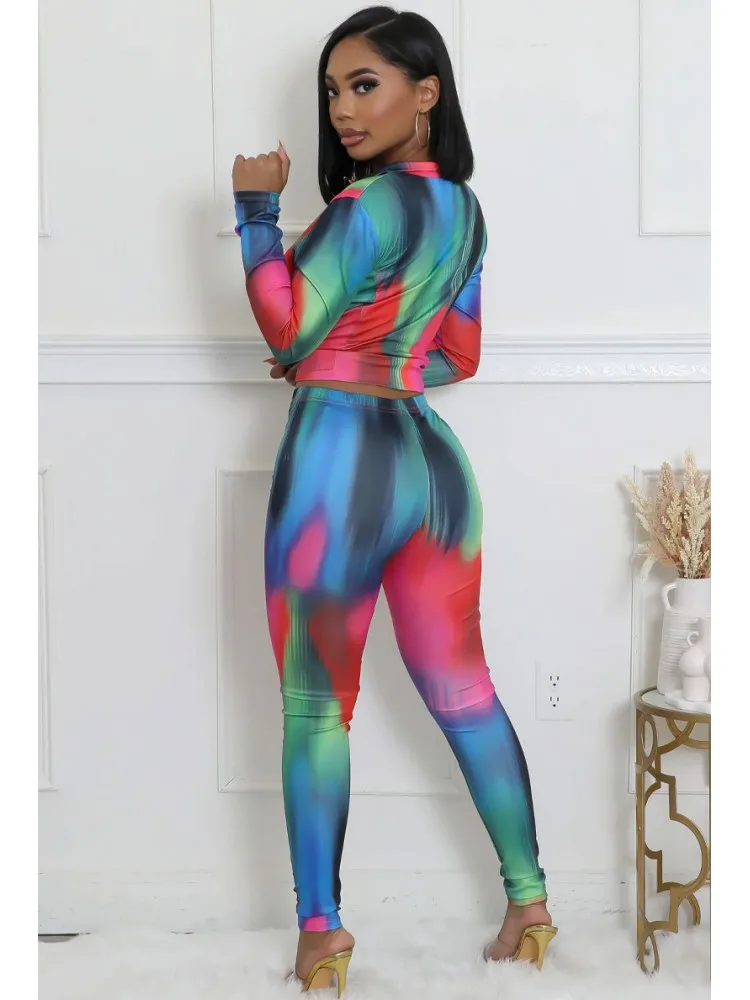 2 Piece Women Sets 2025 New Arrival Aummer Spring Matching Sets Tie Dye Print Two Pieces Sets Top Pants Suits Outfits Clothing