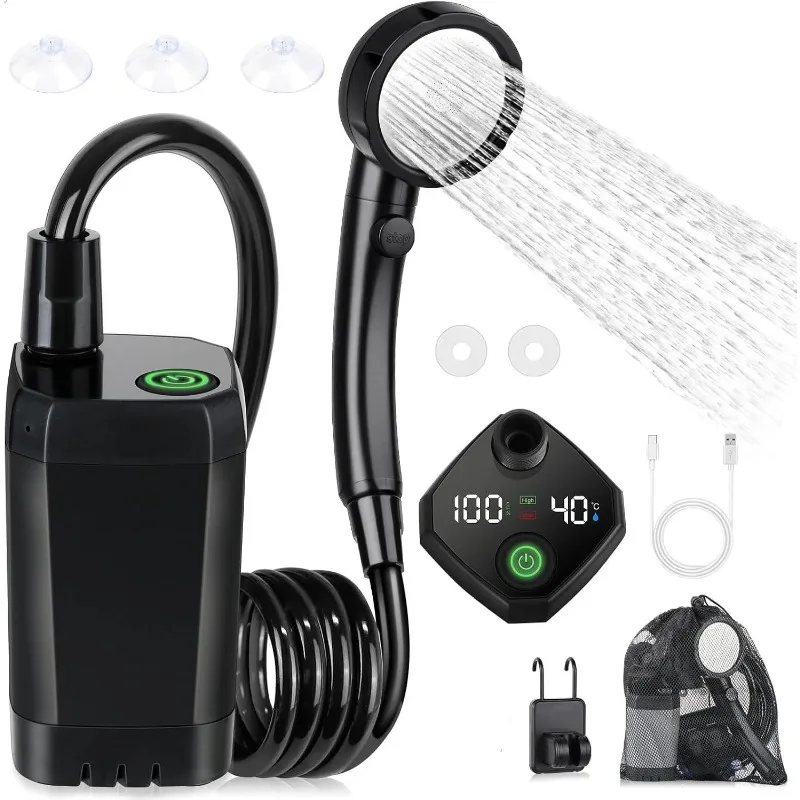 

Camping Shower Pump RV Shower Kit with Rechargeable Showerhead Waterproof with Digital Display Ideal for Hiking and Beach Use