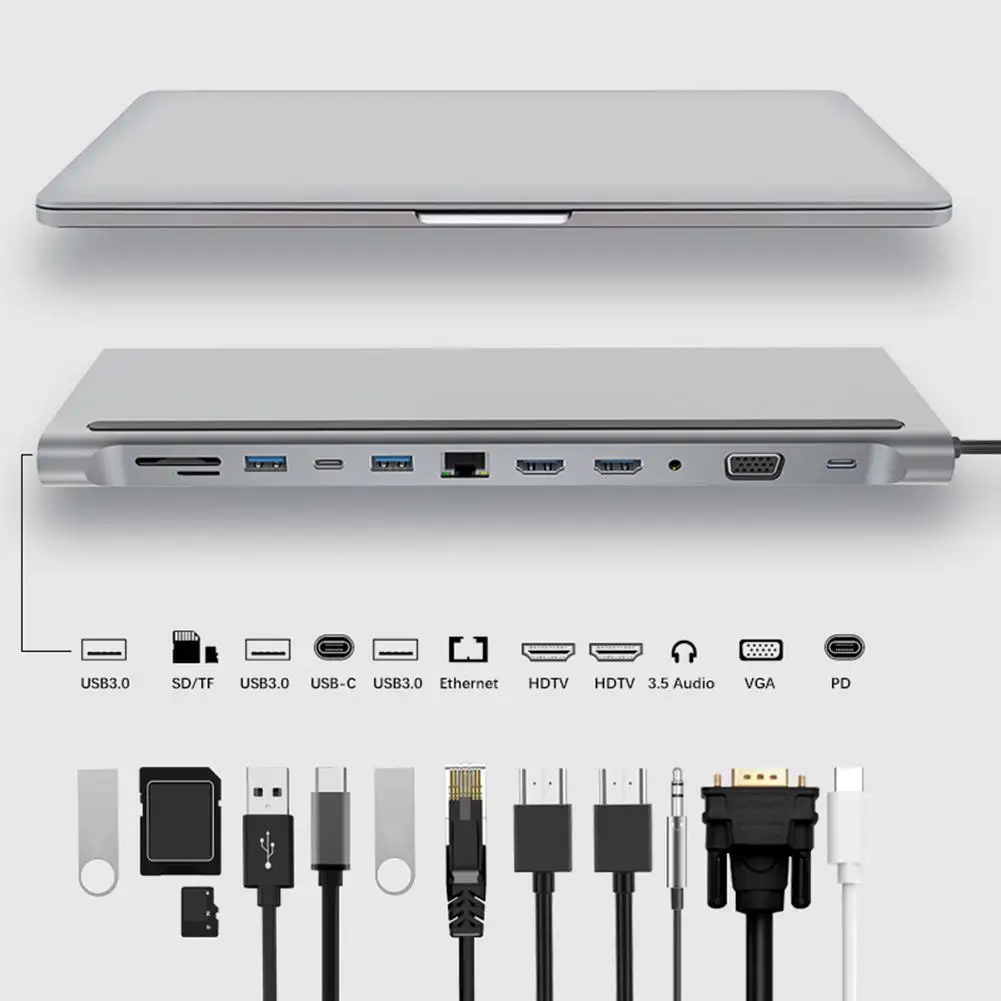 12-In-1 USB C Hub USB 3.1 Type-C to HDMI-compatible 4K RJ45 VGA Multi USB Splitter Docking Station for Microsoft Surface Book 2