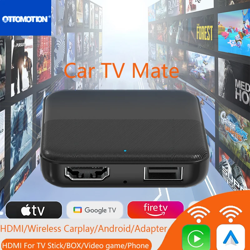 

OTTOMOTION Car Tv Mate HDMI Multimedia Adapter Wired to Wireless Carplay Video Converter for Google Android TV Stick Game Box