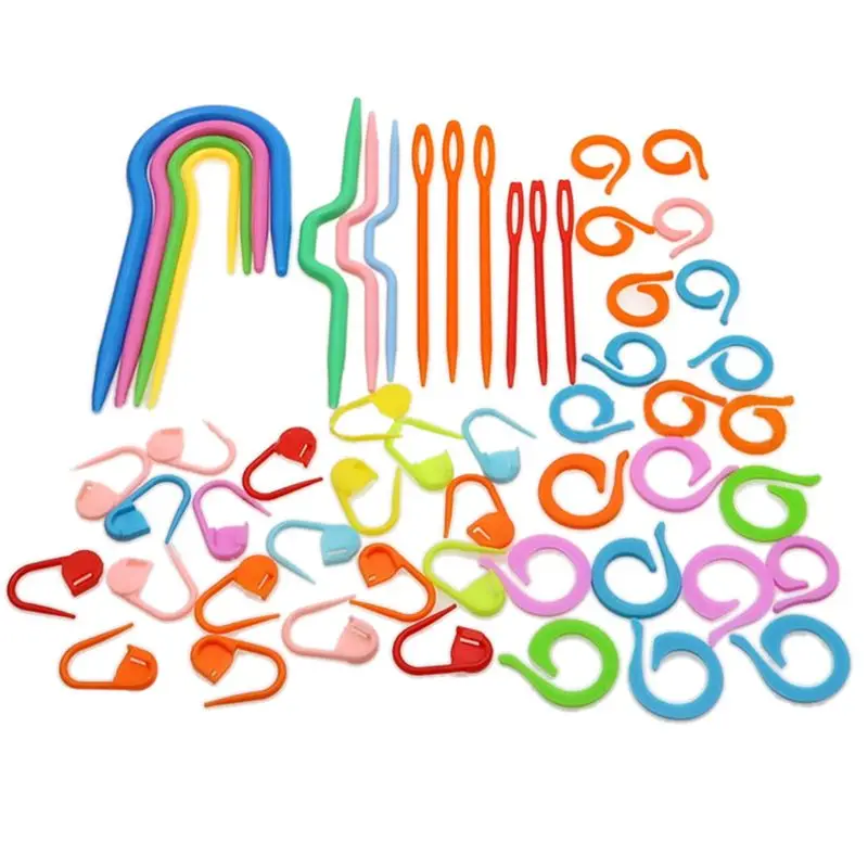 53Pcs Plastic Crochet Hooks Stitch Markers Counter Knitting Needles Tools Set Dropship