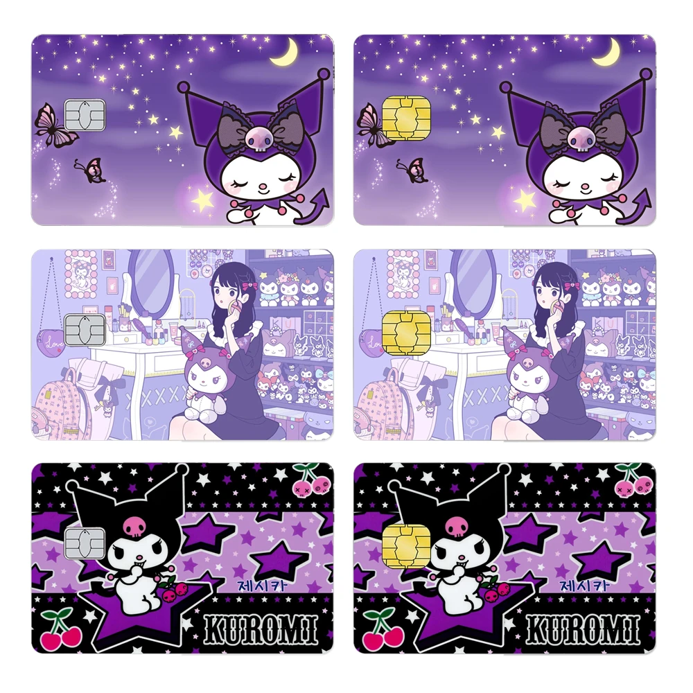 Kawaii New Kuromi My Melody Diy Laser Shine Credit Debit Card Film Skin Stickers Cartoon Glitter Bank Rice Cards Tape Decal Toys