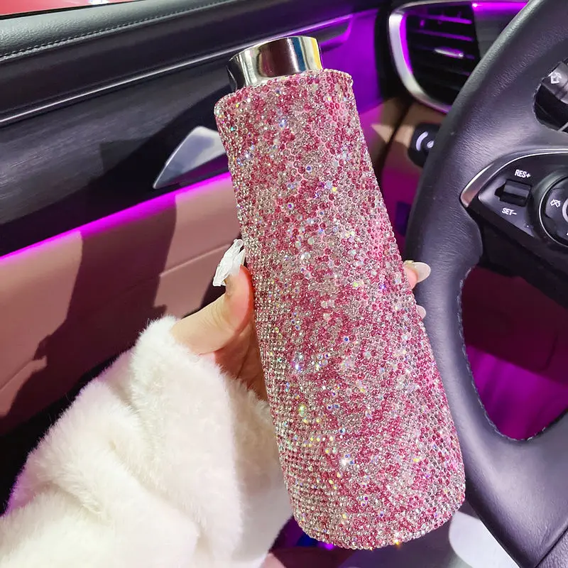 420ml Smart Cup Rhinestones Insulated Flask Stainless Steel Thermal Bottle LED Temperature Display Screen Thermos Mug For Women