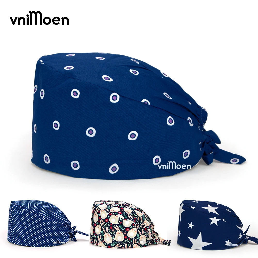 vnimoen Unisex cotton Cartoon print Scrub hat adjustable Scrub hat beauty salon cap lab pet shop With sweat towel Scrub Dust cap