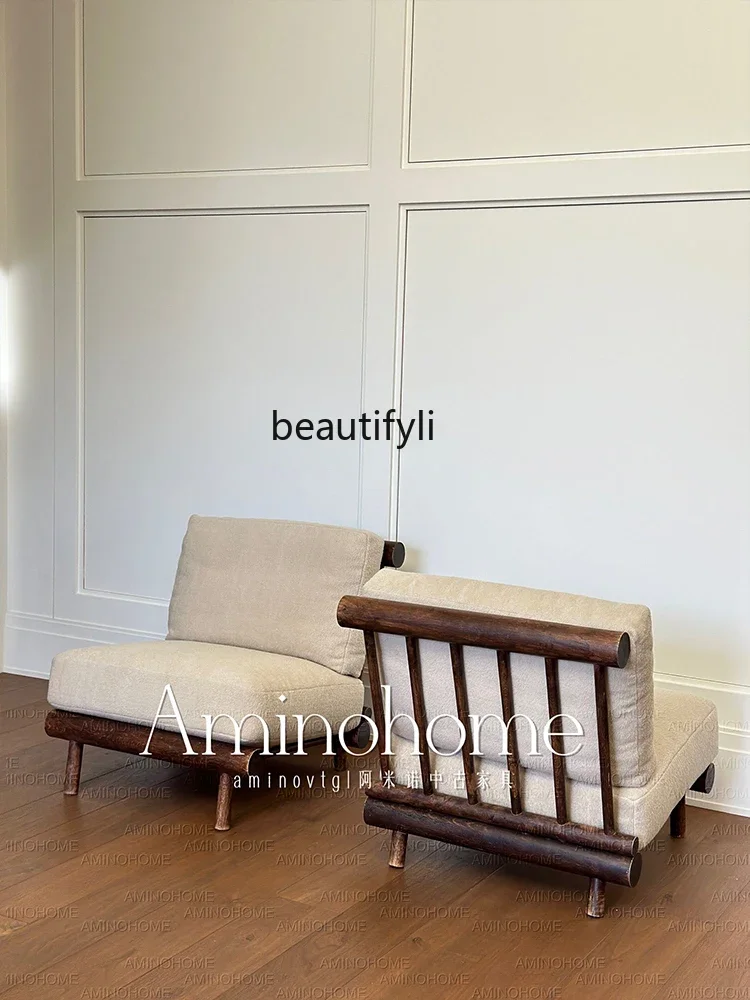 

A57 Medieval sofa single living room retro small apartment solid wood retro fabric sofa chair