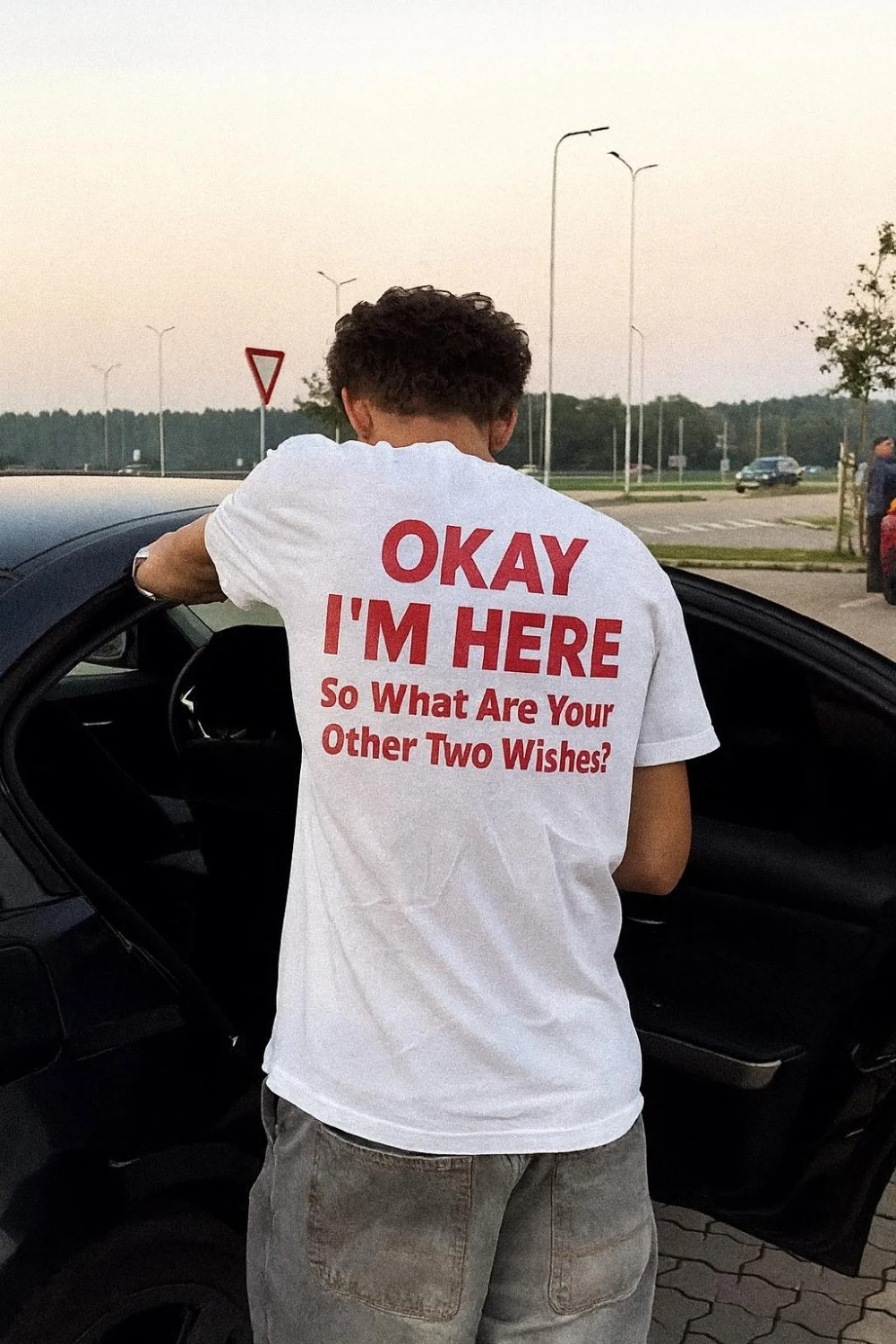 Funny Okay I’m Here Back Print Shirt Sarcastic Wish Joke Tee Trendy Mens Humor Shirt Couple Flirty Shirt Gift