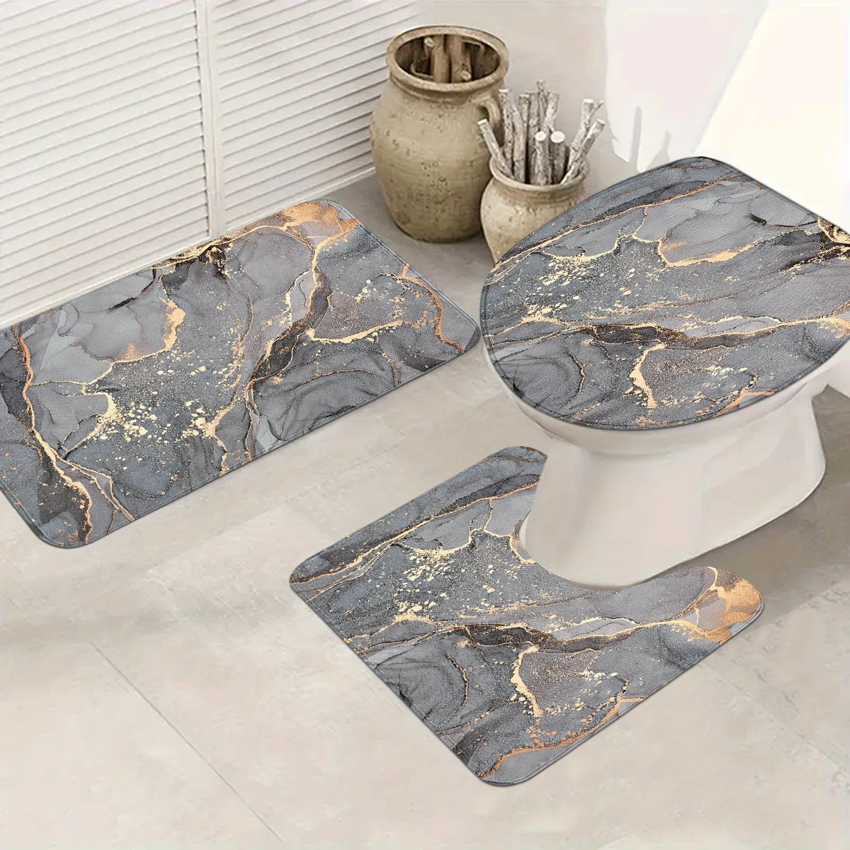 Modern home bathroom decoration toilet three piece set, bathroom anti slip thickened soft carpet floor mat, optional single gaug