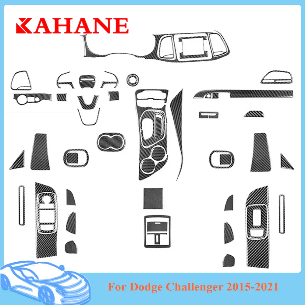 

Car Carbon Fiber Stickers For Dodge Challenger 2015-2021 Steering Wheel Panel Decorative Cover Trim Black Interior Accessories