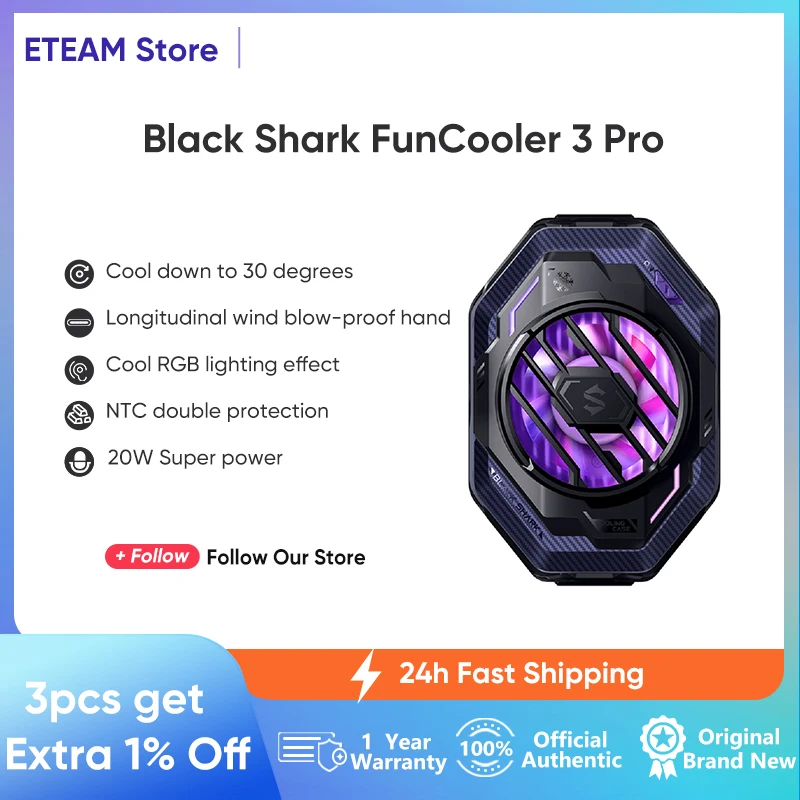 

Black Shark FunCooler 3 Pro with RGB Light Global Version Fast Cooling Fan for iPhone Black Shark 5/Rog/Xiaomi/Poco