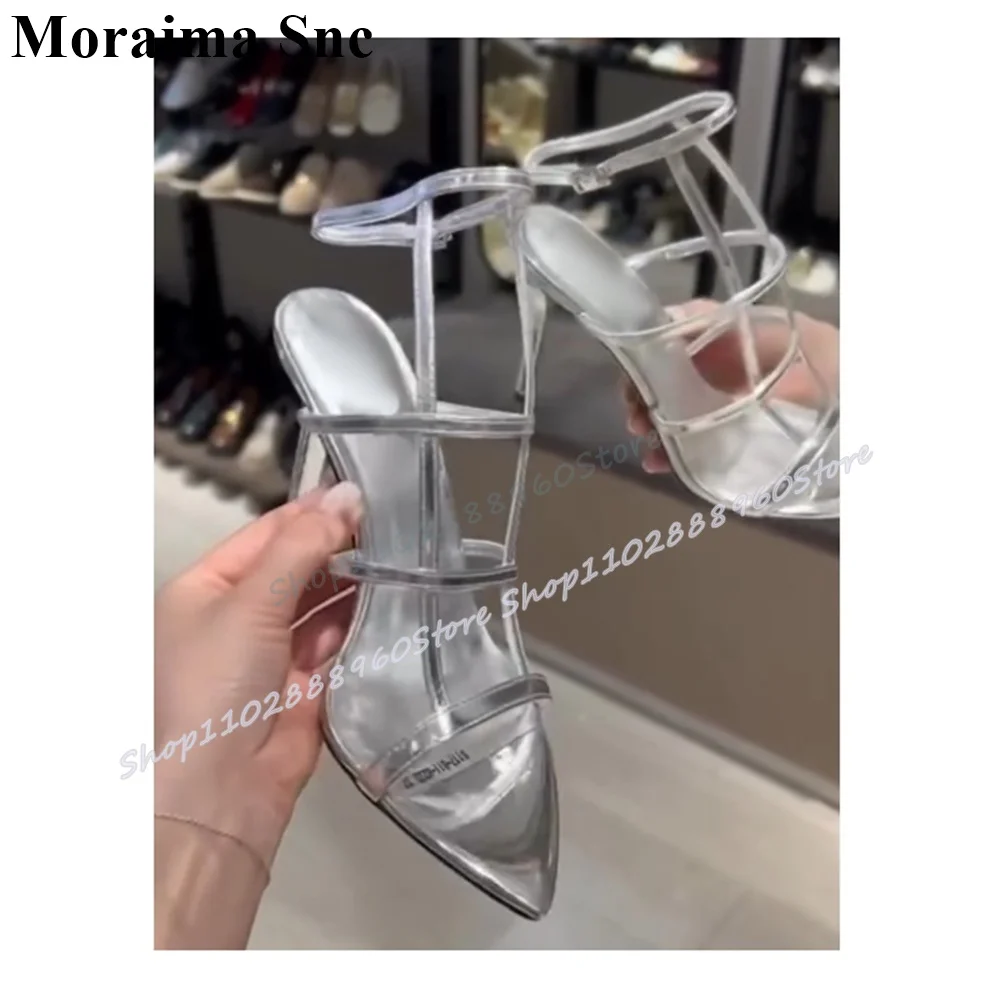 

Metallic Silver Cross Strip Pointy Sandals Stilettos High Heel Women Shoes Ankle Buckle Strap Open Toe Elegant Luxury Sandals