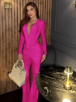 Weird Puss Cross Ruched Jumpsuit Women Patchwork Deep v-Neck Full Sleeve Elegant Skinny Stretch Workout Office Classic Overalls - Image 2