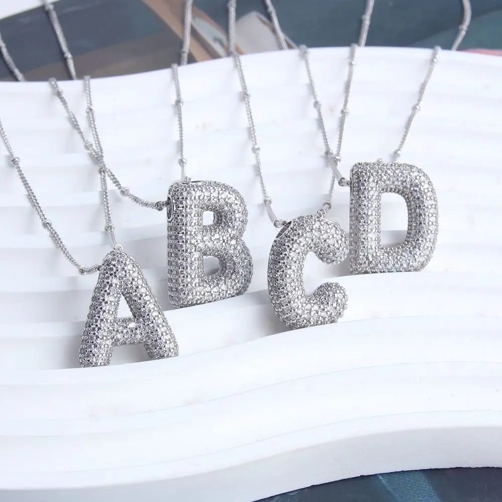 Delicate Silver Color Letter Pendant Necklace Rhinestones Women Choker Silver Zircon Necklace 26 Letters Stain Steel Gift